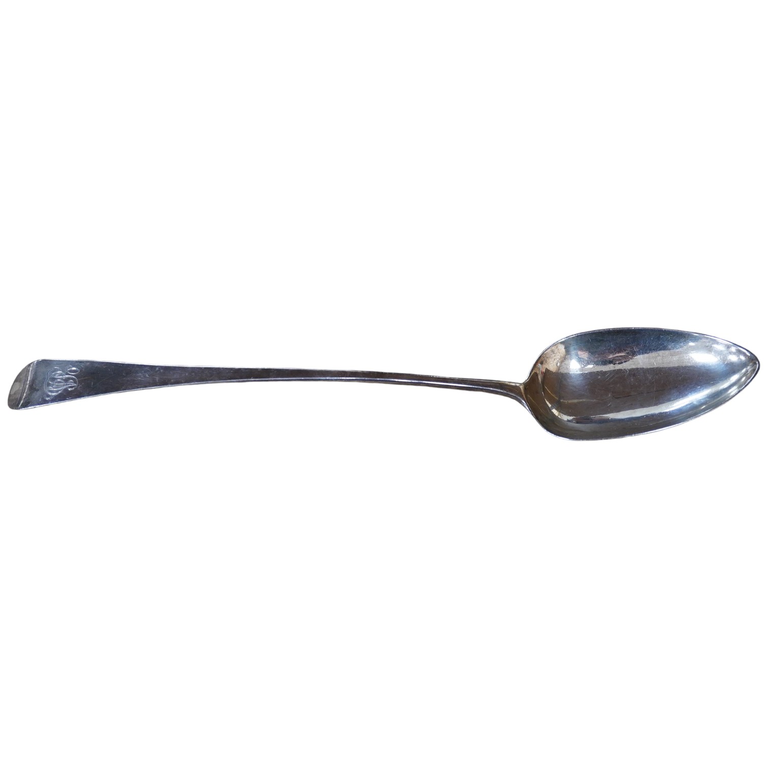 A George III silver Old English pattern basting spoon, London, 1800, 30.6cm, 86 grams. Condition - fair